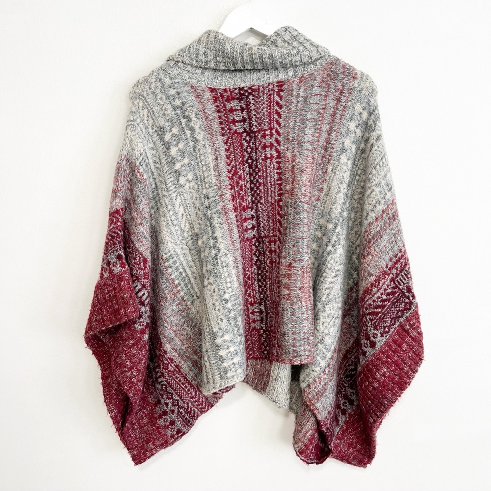 BOGO! Free People Willow Fair Isle Poncho Sweater Button Funnel Neck Size XS - Picture 9 of 10